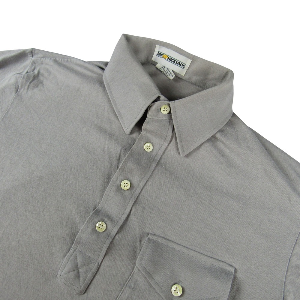 Jack Nicklaus Polo Shirt Mens Medium Gray Vintage Cotton Pocket Short Sleeve